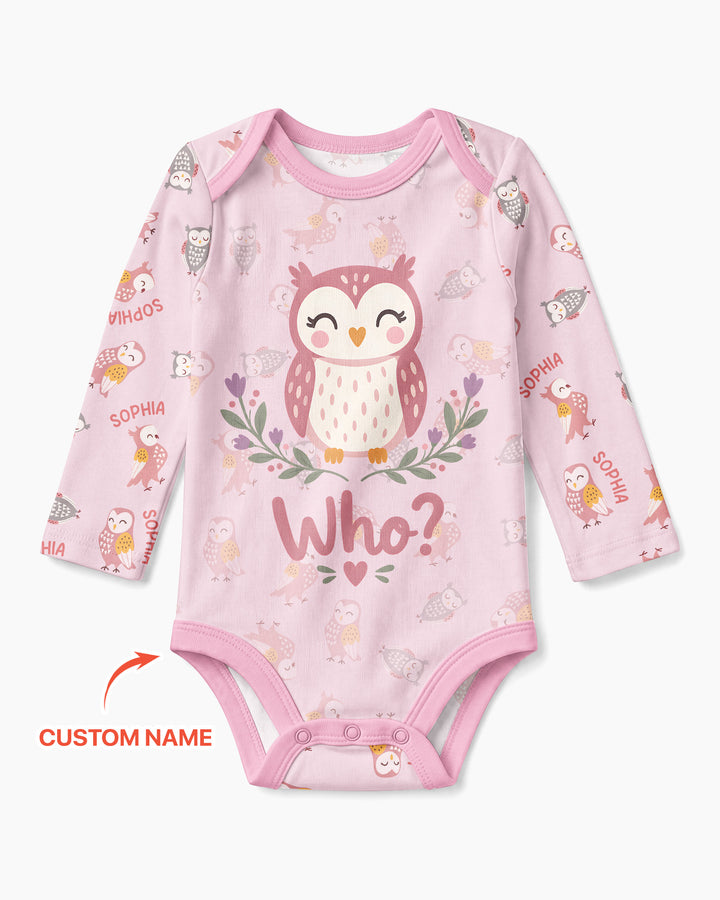 Custom Name Twin Owl Who's Who Bamboo Bodysuit