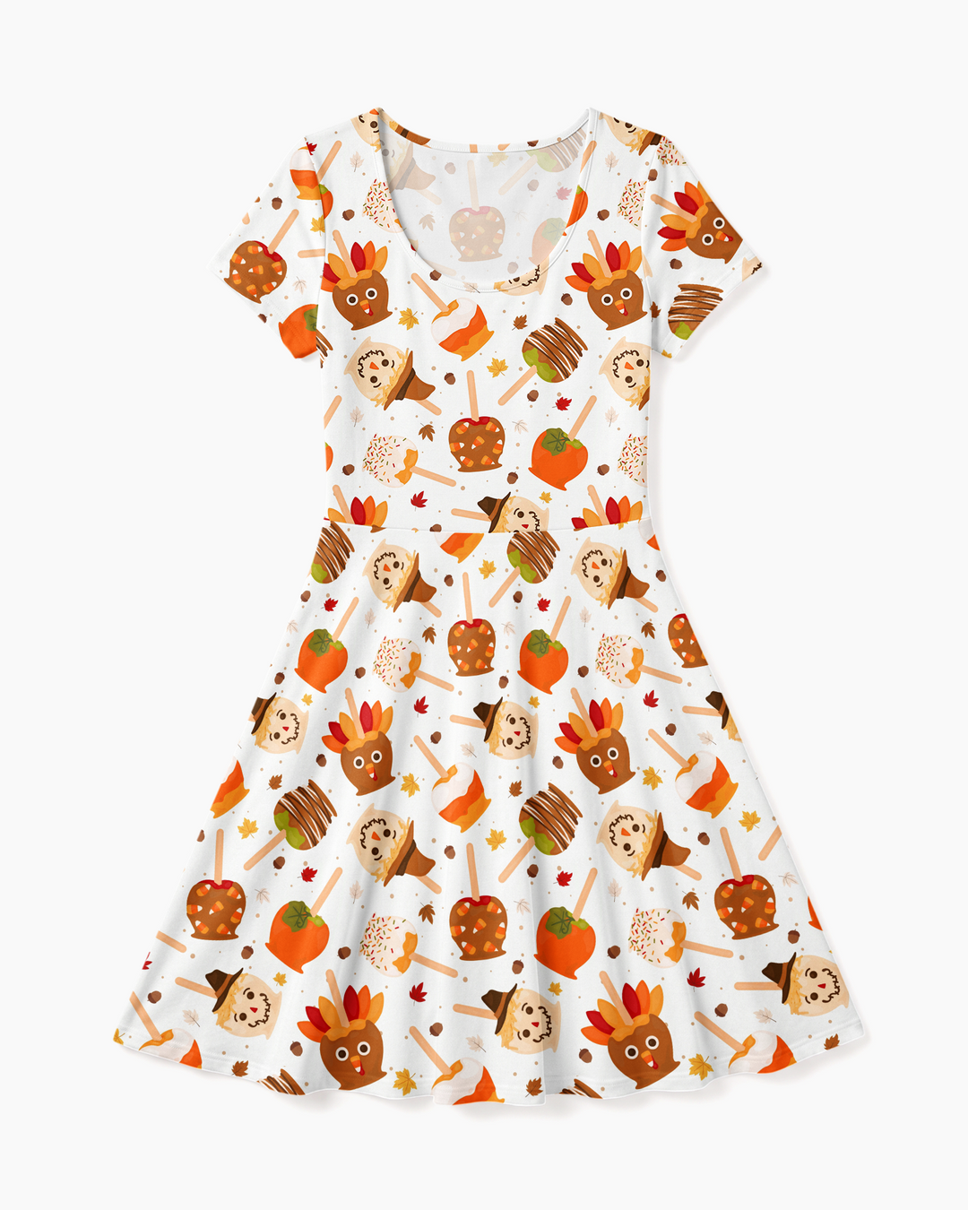 Fall Caramel Apple Family Matching Bamboo Women’s Short Sleeve Twirl Dress