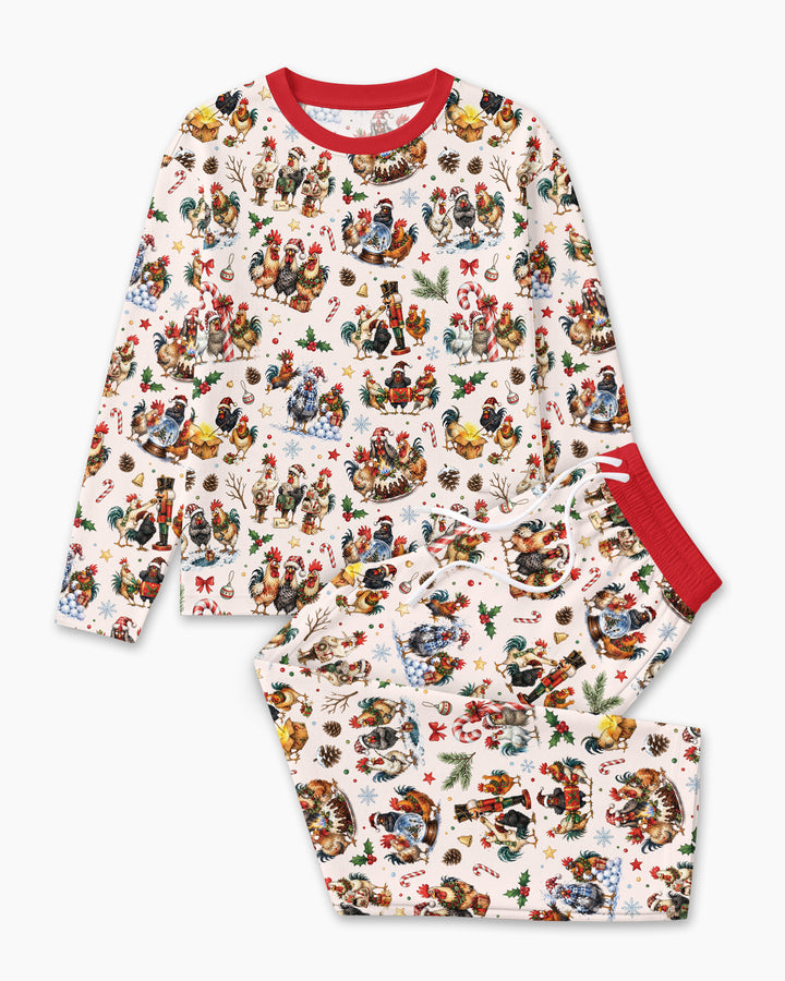 Funny Roosters On Christmas Bamboo Men's Pajama Set