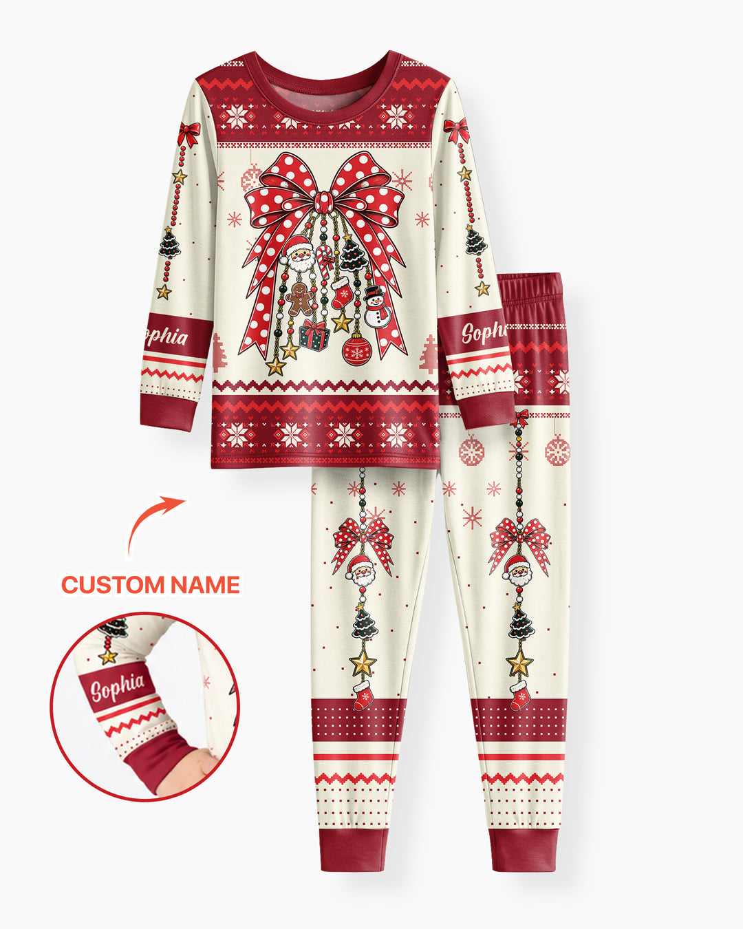 Custom Name Christmas Charm Bamboo Two Piece Long Sleeve Pajama Set