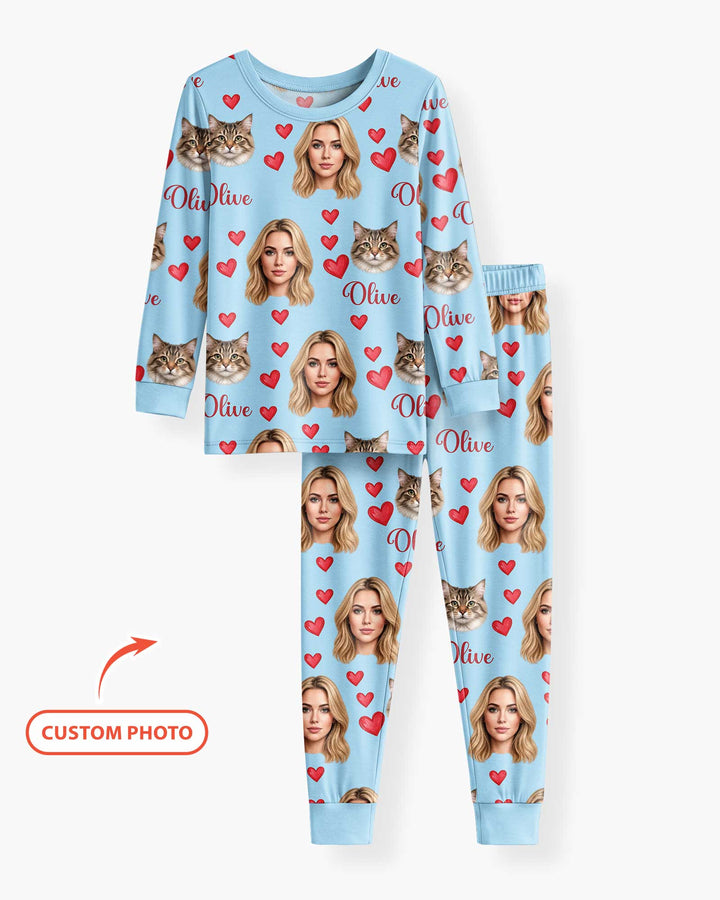 Custom Face Family Matching Bamboo Two Piece Long Sleeve Pajama Set
