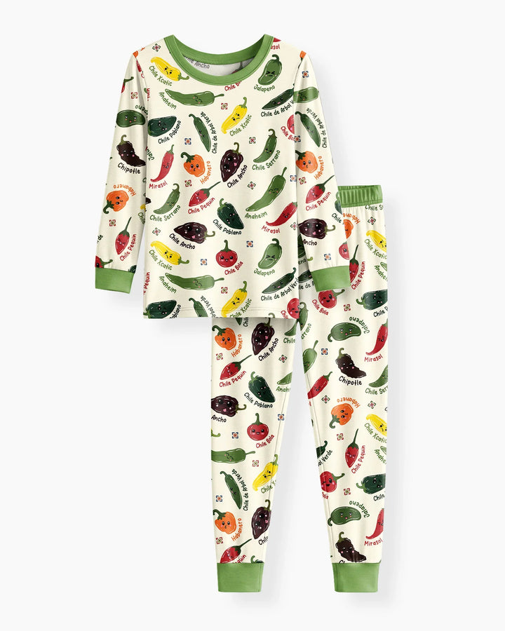 Kawaii  Mexican Chiles Bamboo Two Piece Long Sleeve Pajama Set