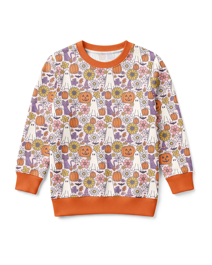Ghost Pumpkin Fall Floral Halloween Bamboo Crewneck Sweatshirt