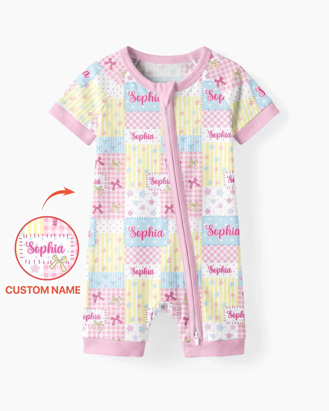 Custom Name Sweet Patchwork Bamboo Shorty Zippy
