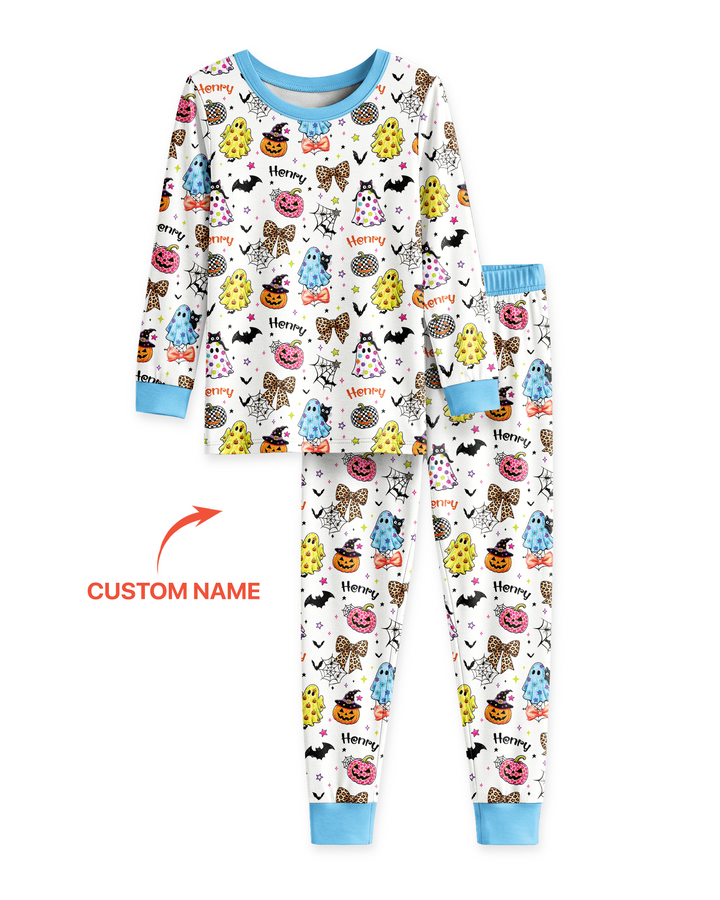 Custom Name Coquette Summerween Bamboo Two Piece Long Sleeve Pajama Set