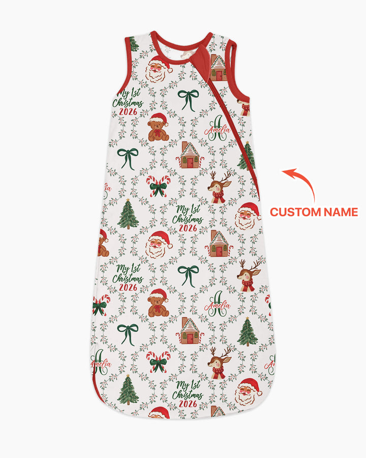 Custom name "Fancy Monogram Red Christmas 2026" Bamboo Sleep Bag