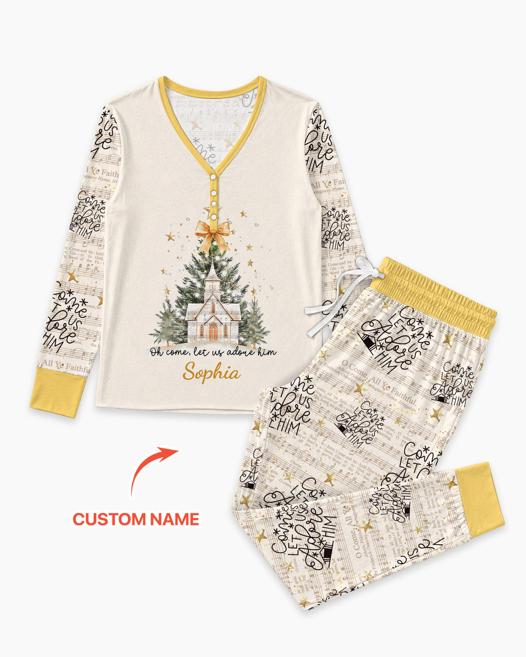 Oh Come Let Us Adore Him Custom Name Mommy And Me Matching Bamboo Women Pajama Set