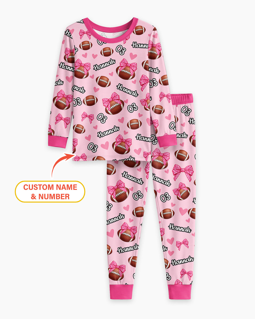 Coquette Ball Custom Name And Number Bamboo Two Piece Long Sleeve Pajama Set