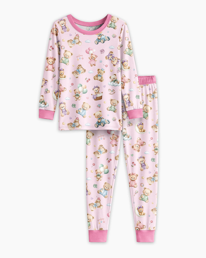 Kawaii Teddy Bamboo Two Piece Long Sleeve Pajama Set