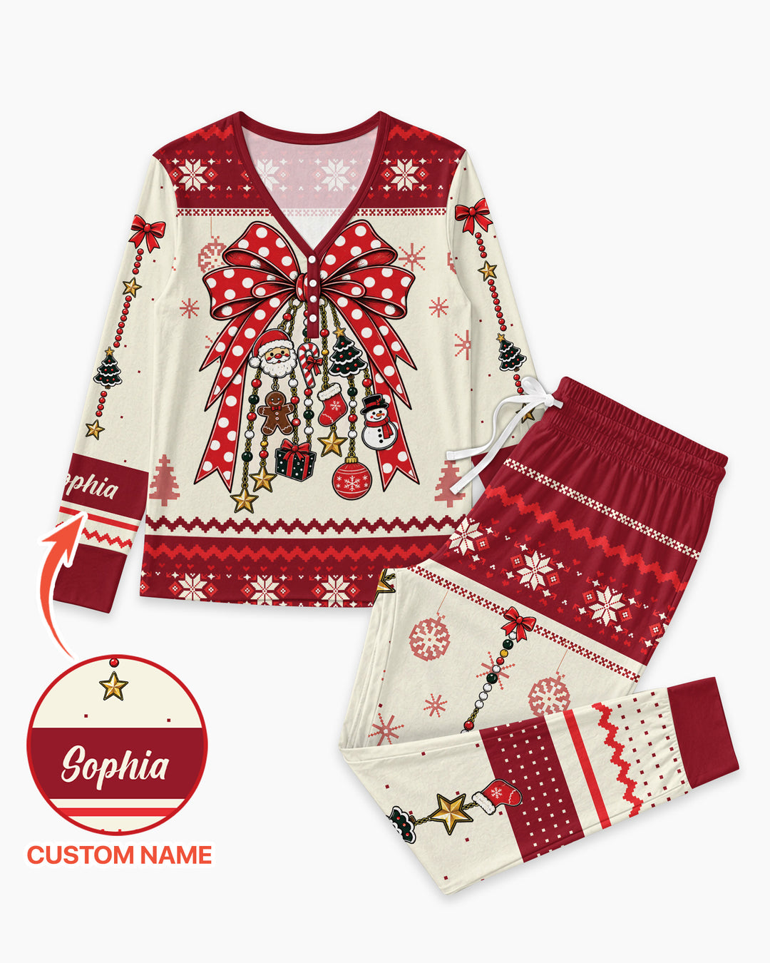 Custom Name Christmas Charm Bamboo Women Pajama Set