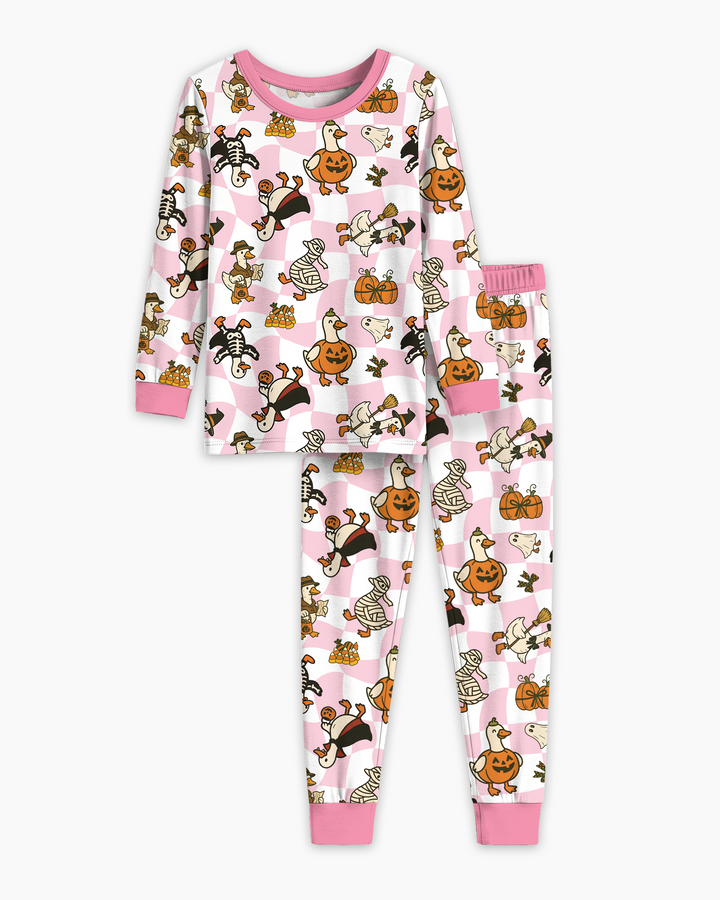 Spooky Goose Scrub Hat Bamboo Two Piece Long Sleeve Pajama Set