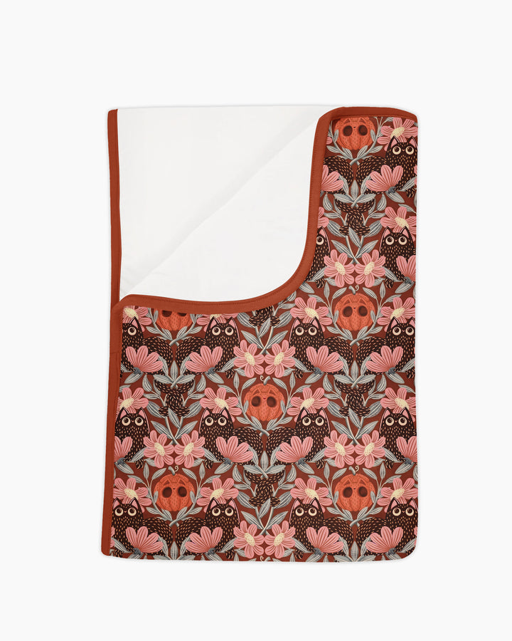 Spooky Owl Pumpkin Folk Floral Halloween Bamboo Blanket
