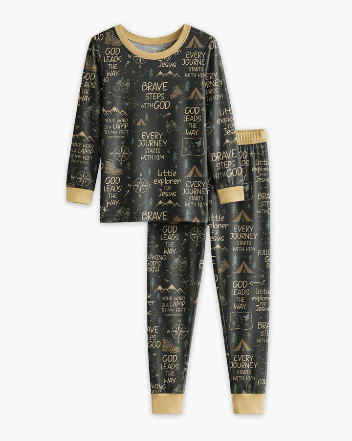 Little Explorer God Leads The Way Bamboo Two Piece Long Sleeve Pajama Set