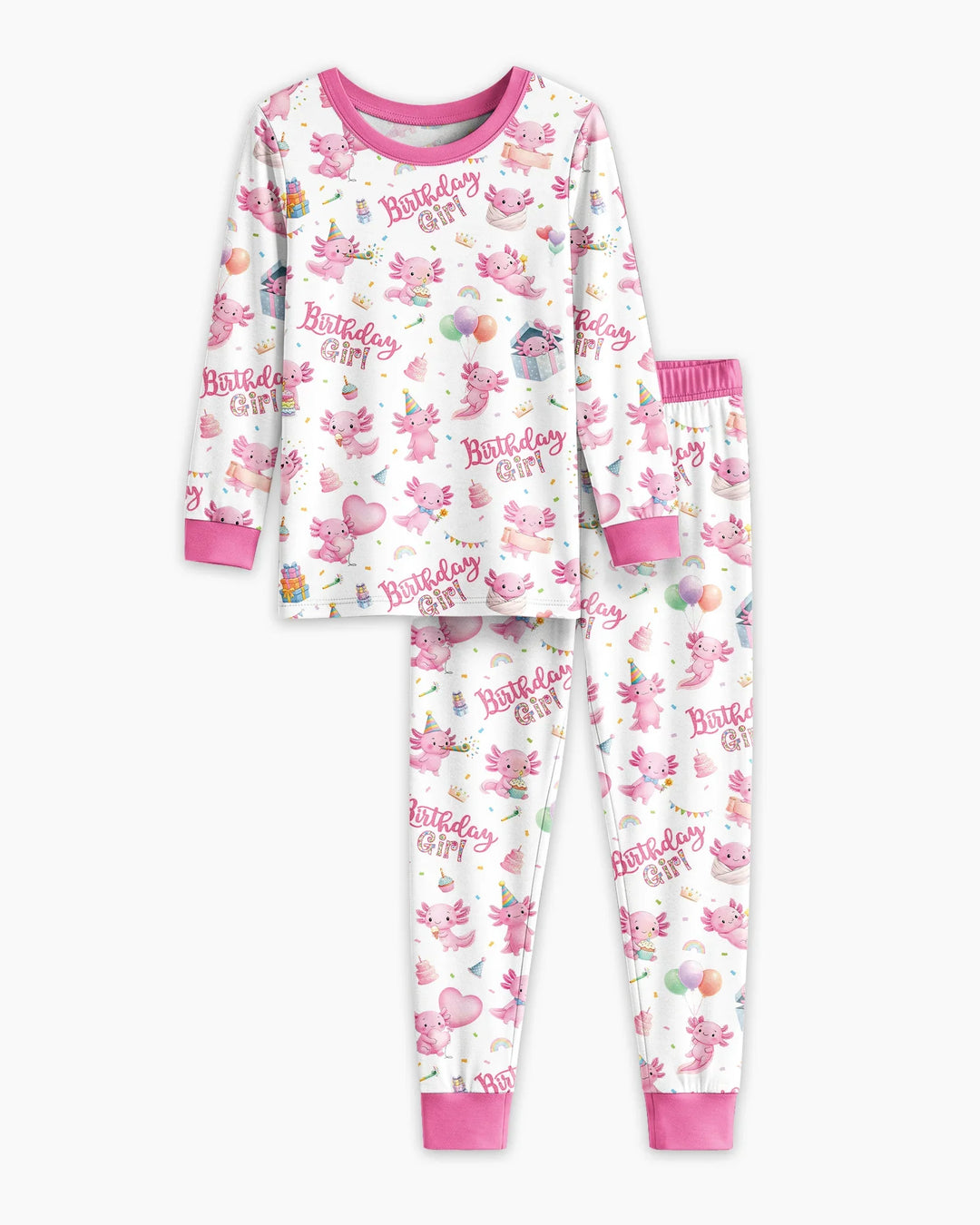 Cute Axolotl Birthday Girl Bamboo Two Piece Long Sleeve Pajama Set