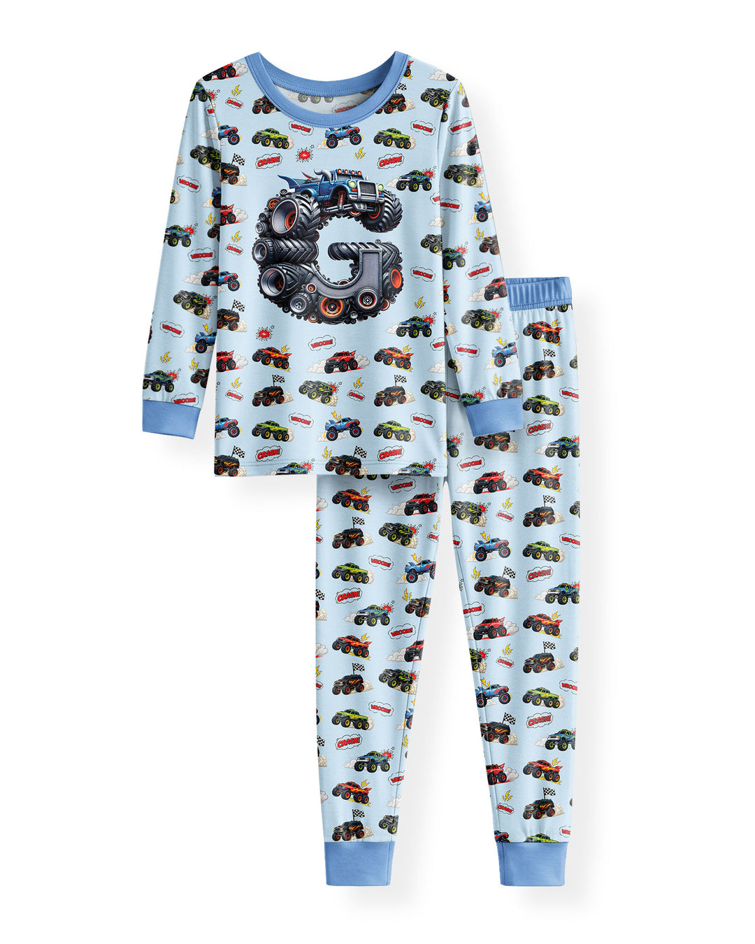 Cute Baby Word Car Bamboo Two Piece Long Sleeve Pajama Set
