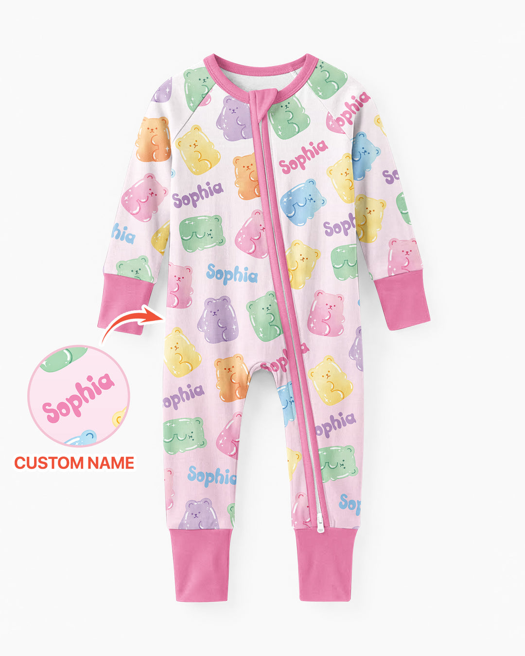 Kawaii Jelly Gummy Bears Custom Name Bamboo Convertible Zippy