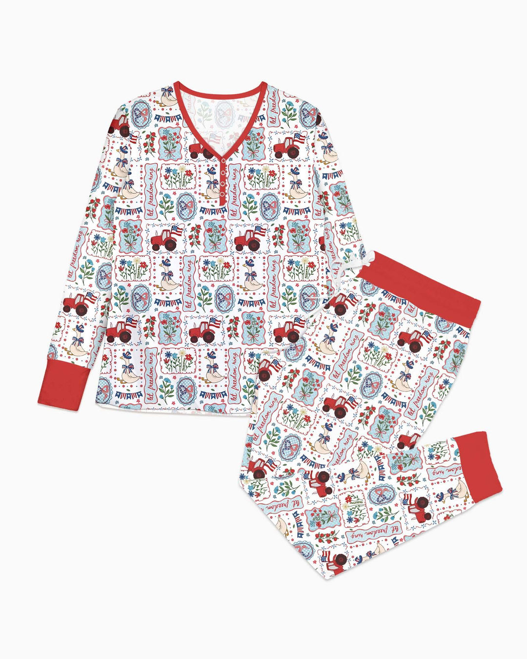 Patriotisches USA "Silly Goose" Familien-Schlafanzug-Set aus Bambus für Damen