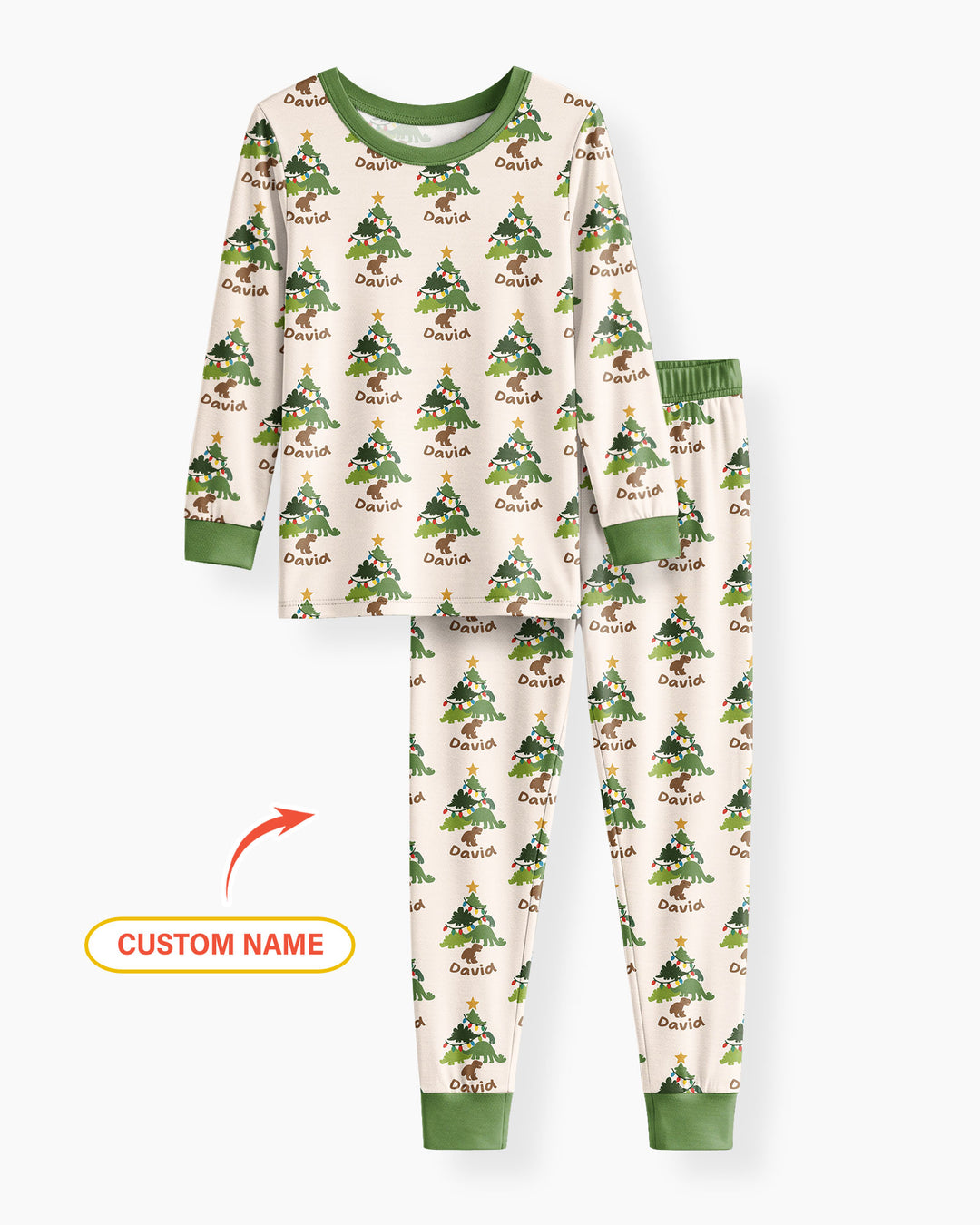 Dino Christmas Tree Bamboo Two Piece Long Sleeve Pajama Set