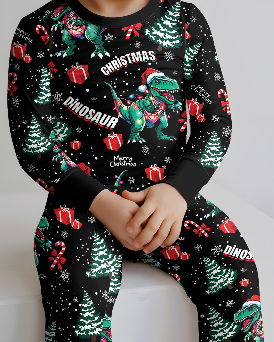 Dinosaur Raw Noel Bamboo Two Piece Long Sleeve Pajama Set