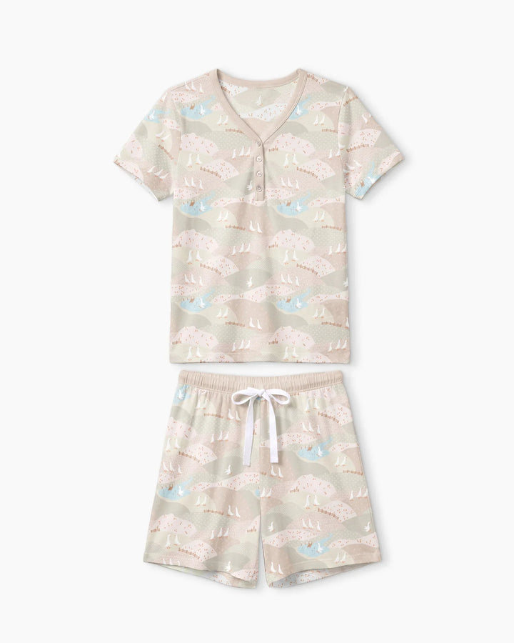 Wandering Geese Family Matching Bamboo Women Short Sleeve Short Pajama Set