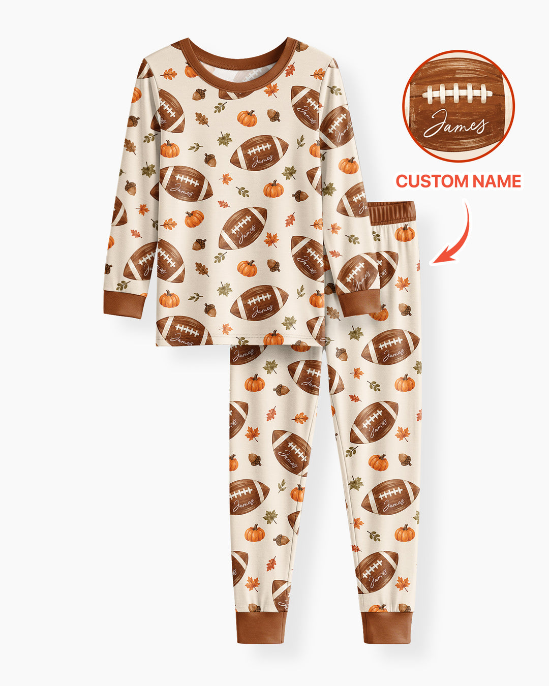 Custom Name Football Season Happy Fall Bamboo Two Piece Long Sleeve Pajama Set