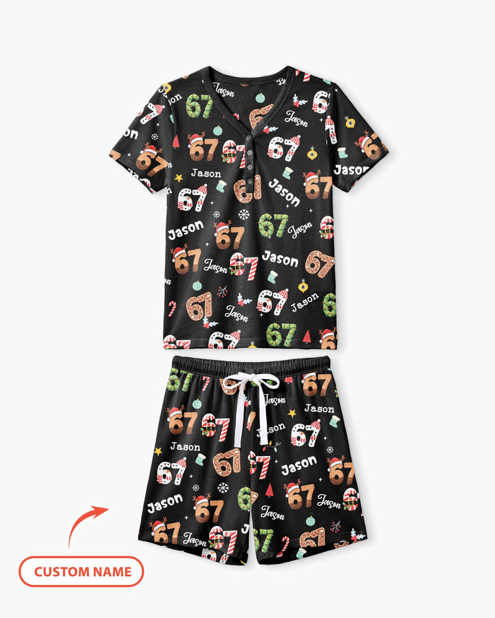 Custom '6 7' Six Seven Christmas Slang Meme Bamboo Women Short Sleeve Short Pajama Set