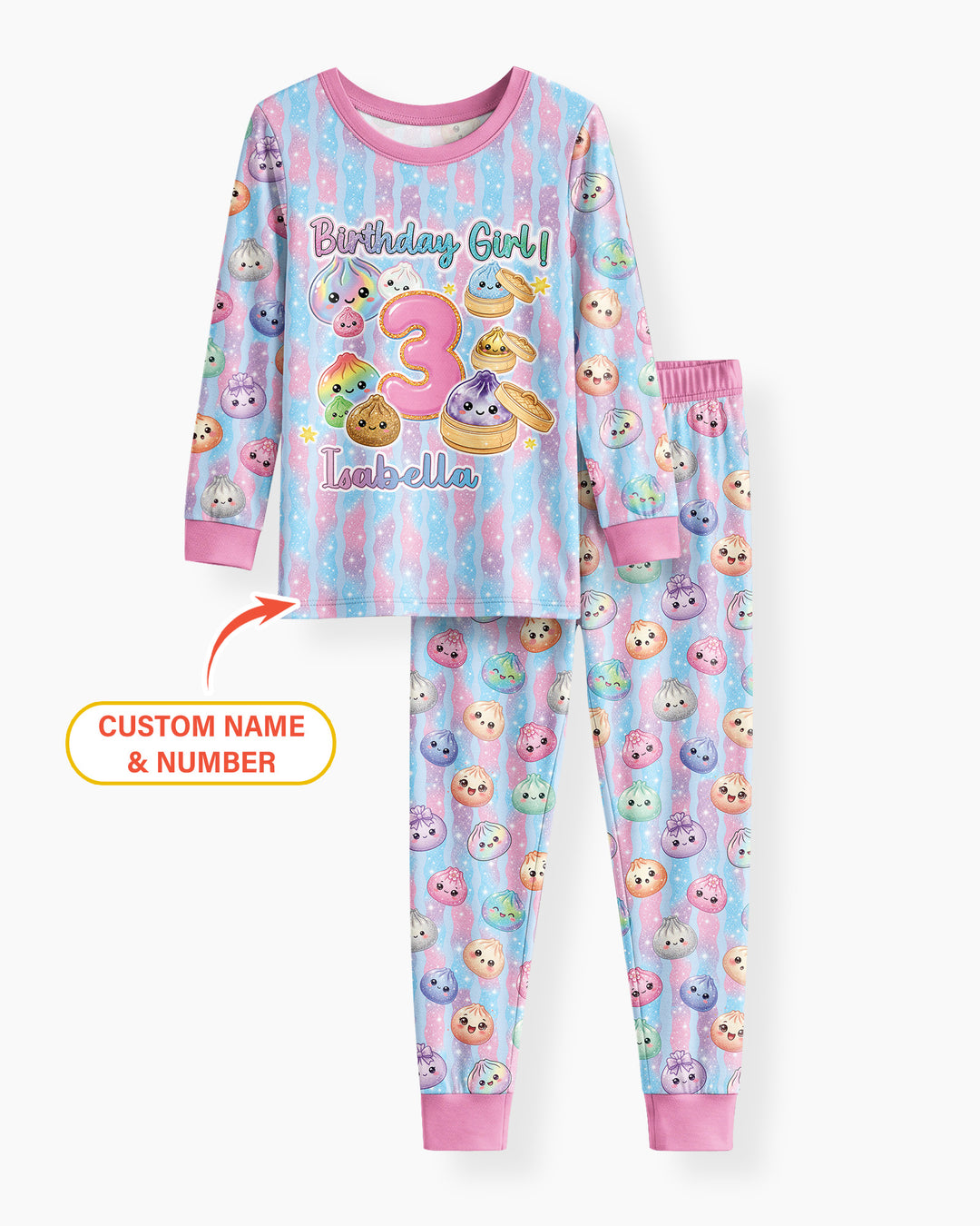 Squishy Birthday Custom Name & Age Bamboo Two Piece Long Sleeve Pajama Set