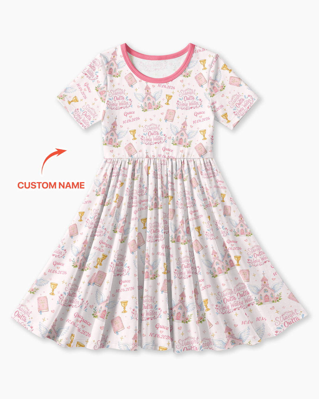 Custom Name Baptism Christening Straight Outta Holy Water Water Bamboo Twirl Dress