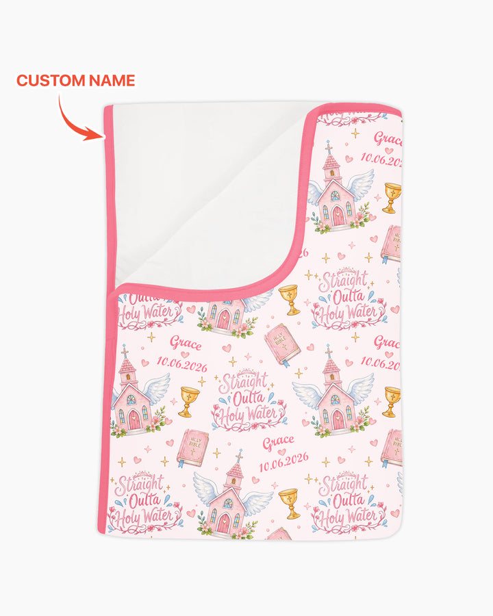 Custom Name Baptism Christening Straight Outta Holy Water Bamboo Blanket