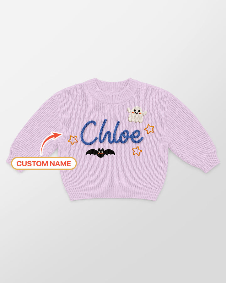Happy Halloween Embroidered Baby Name Bamboo Knit Sweater Bubble