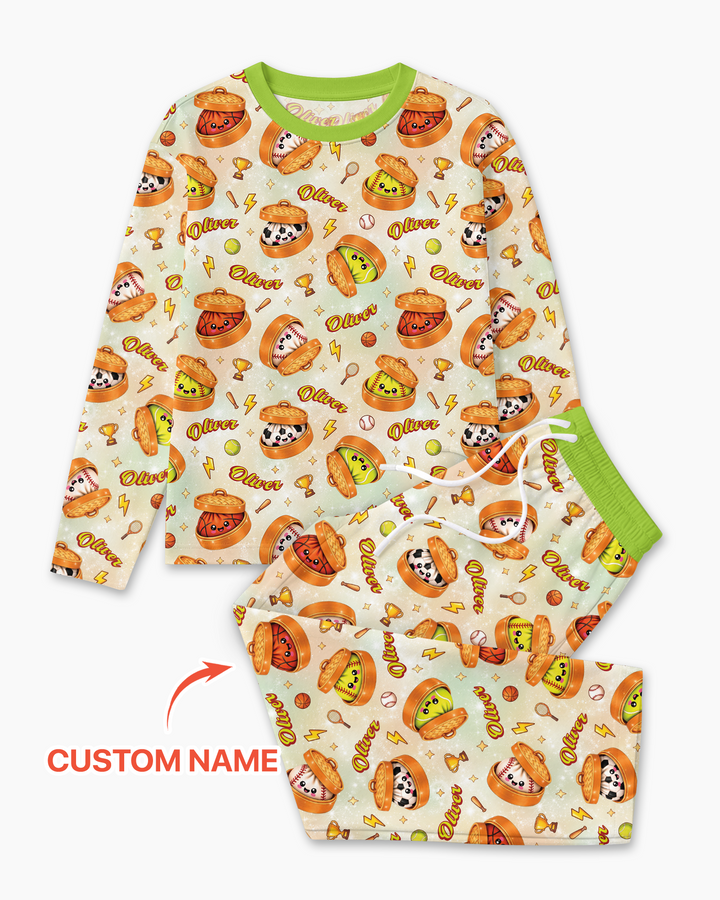 Custom Name Sports Dumpling Bamboo Men's Pajama Set