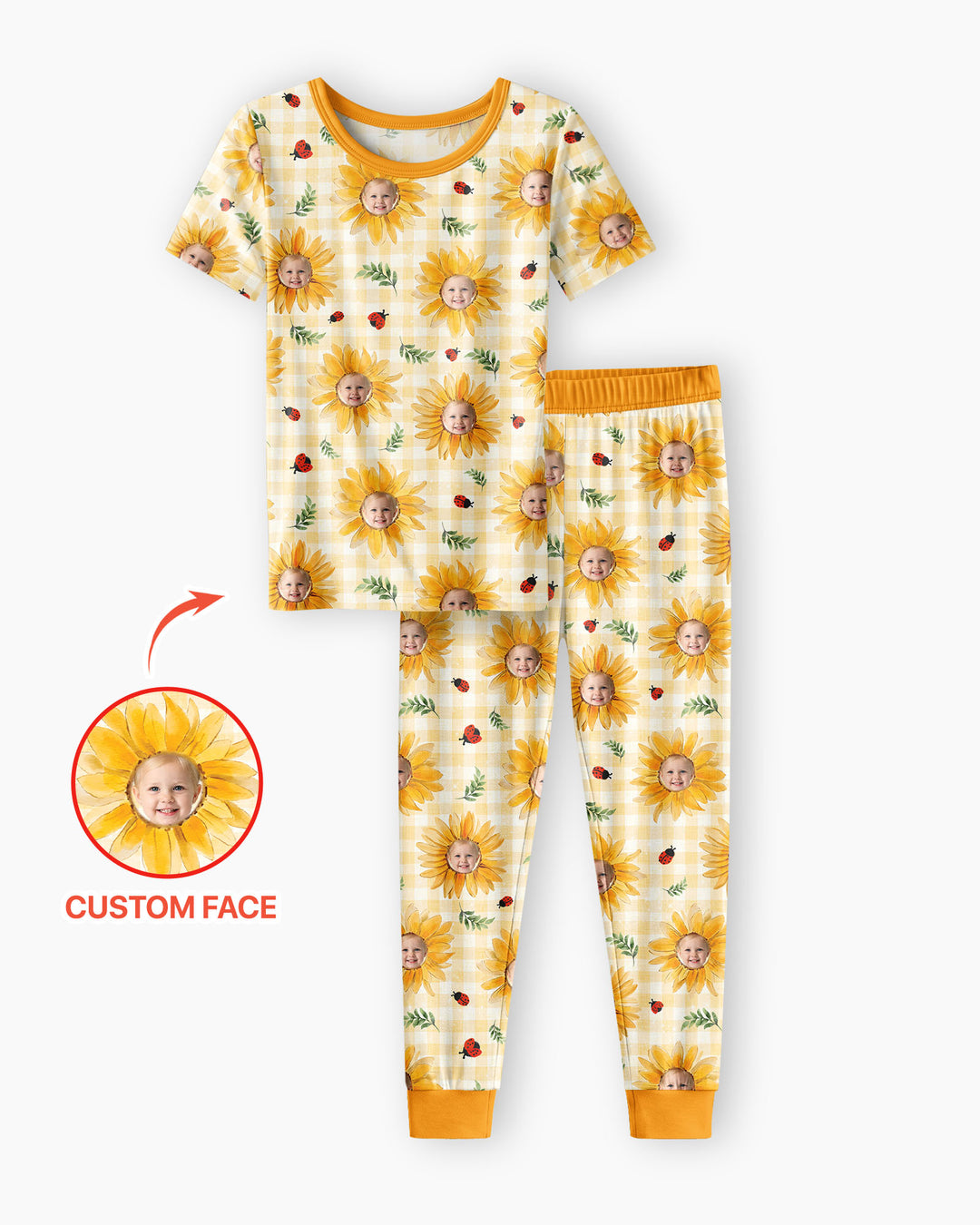 Custom Photo Be The Sunshine Bamboo Two Piece Short Sleeve Pajama Set