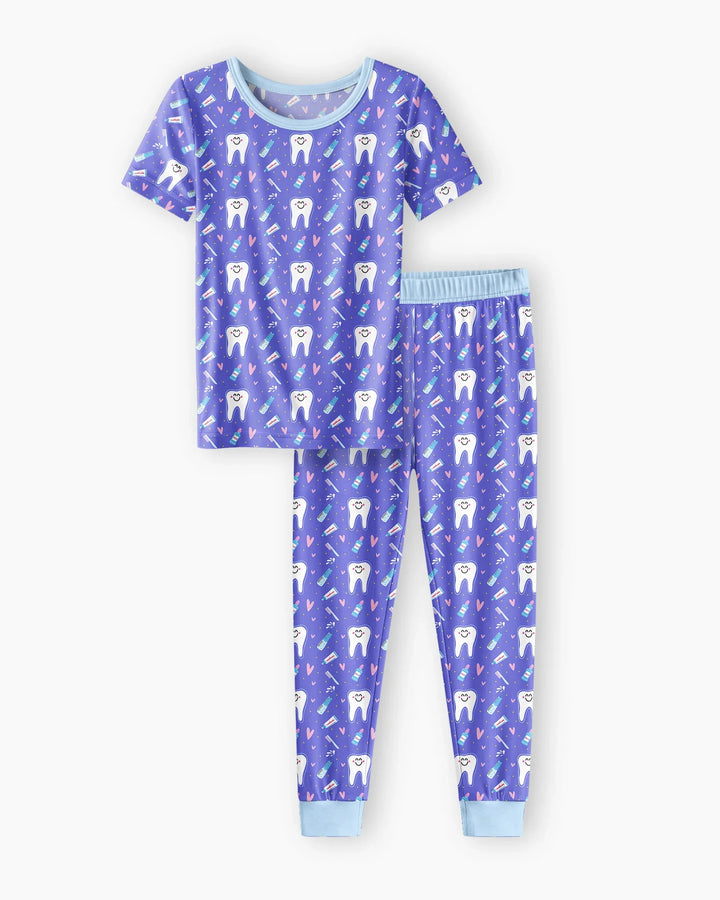 Zähneputzen Bambus Zweiteiliger Kurzarm-Pyjama-Set