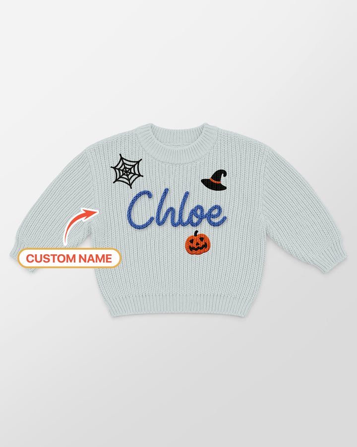 Happy Halloween Embroidered Baby Name Bamboo Knit Sweater Bubble