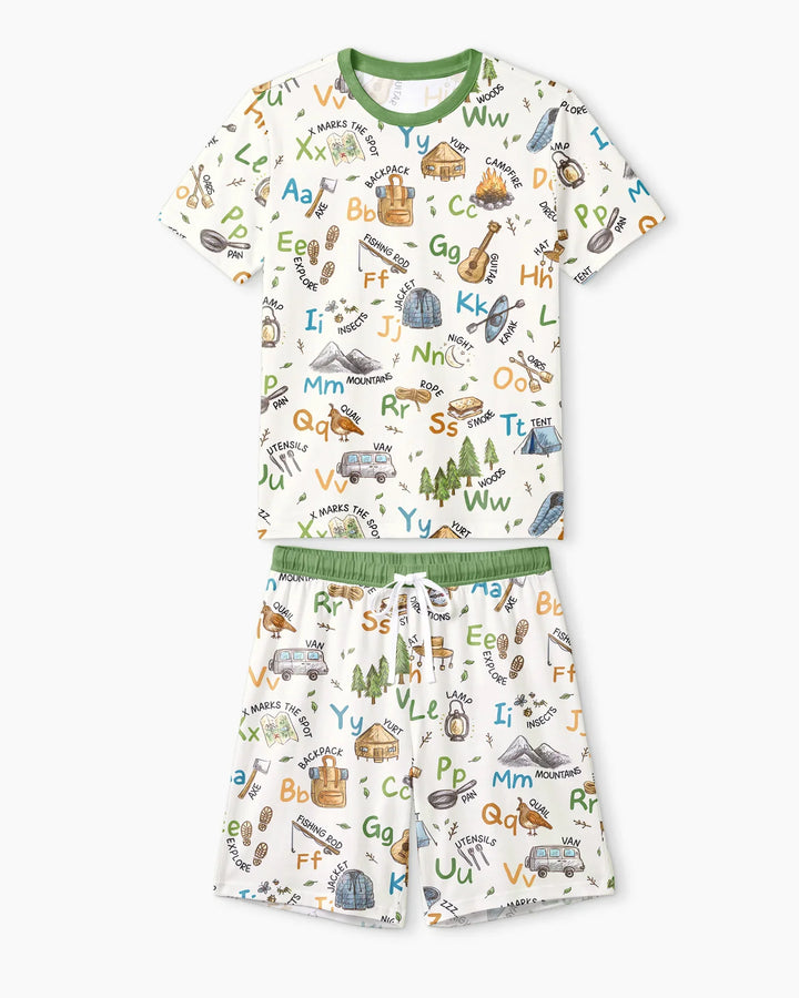Adventure Alphabet ABCs Summer Camp Bamboo Men Short Sleeve Short Pajama Set