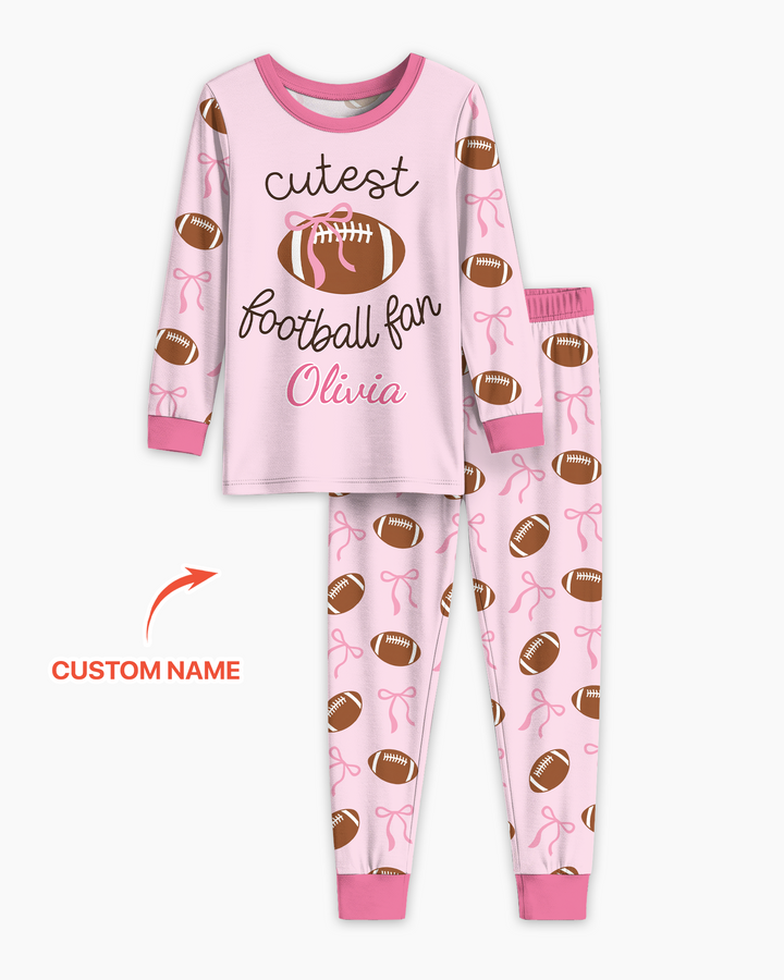 Custom Name Cutest Football Fan Bamboo Two Piece Long Sleeve Pajama Set
