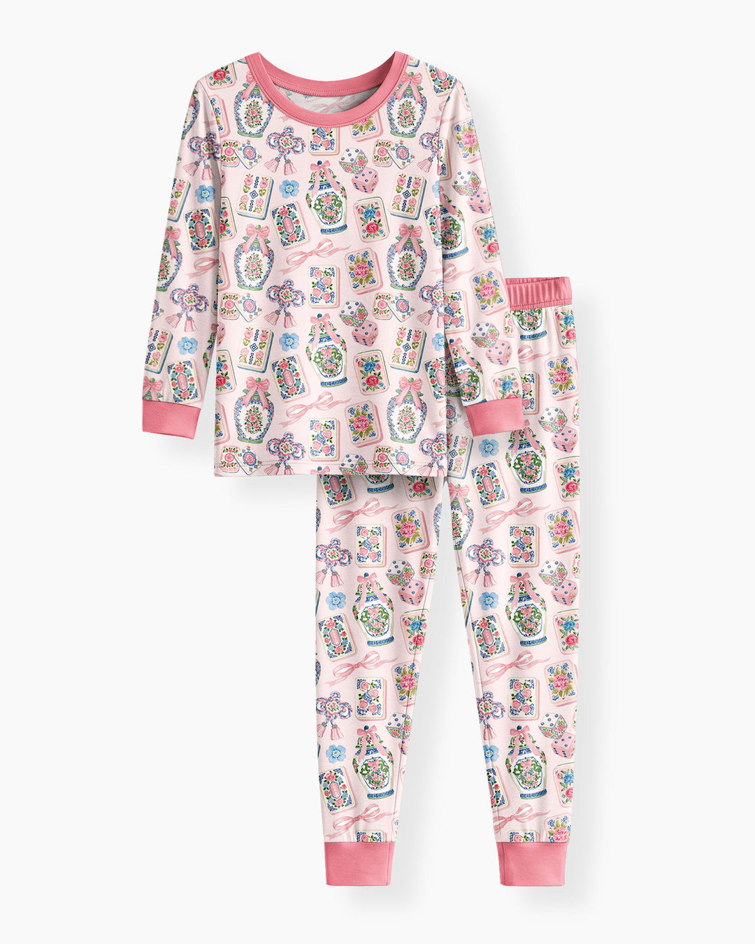 Chinoiserie Mahjong Mommy & Me Matching Bamboo Two Piece Long Sleeve Pajama Set