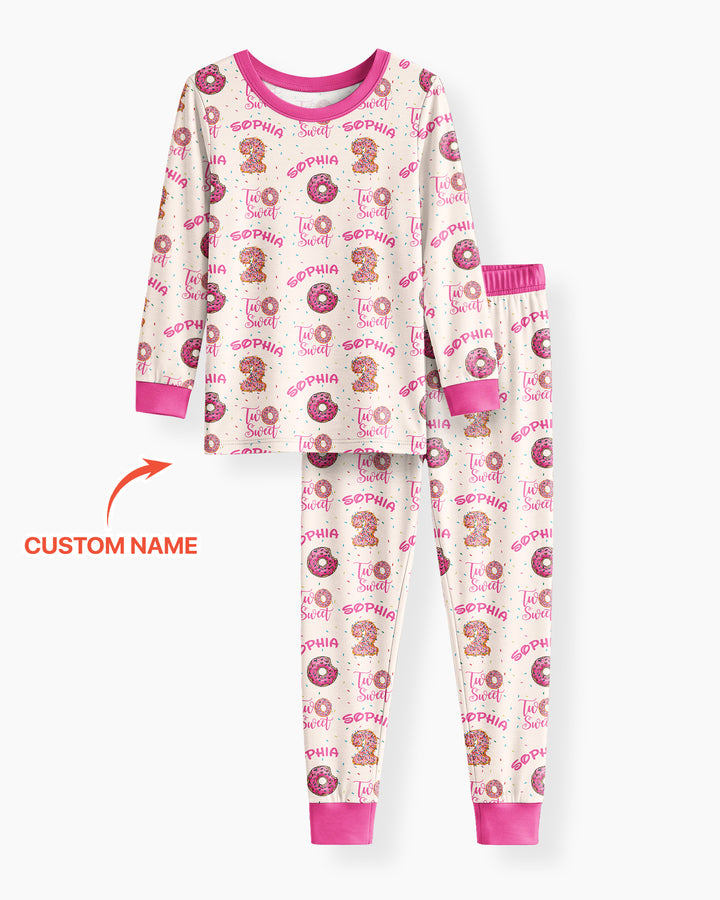 Custom Name Two Sweet Donut Bamboo Two Piece Long Sleeve Pajama Set