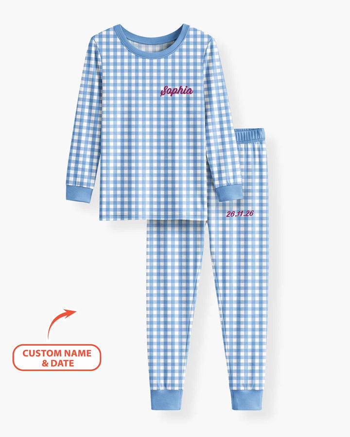 Embroidered Seersucker Bamboo Two Piece Long Sleeve Pajama Set