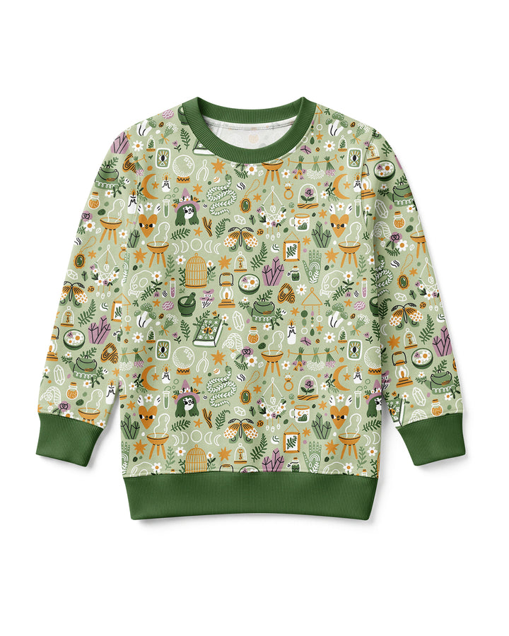 Boho Witchy Celestial Magic Floral Bamboo Crewneck Sweatshirt