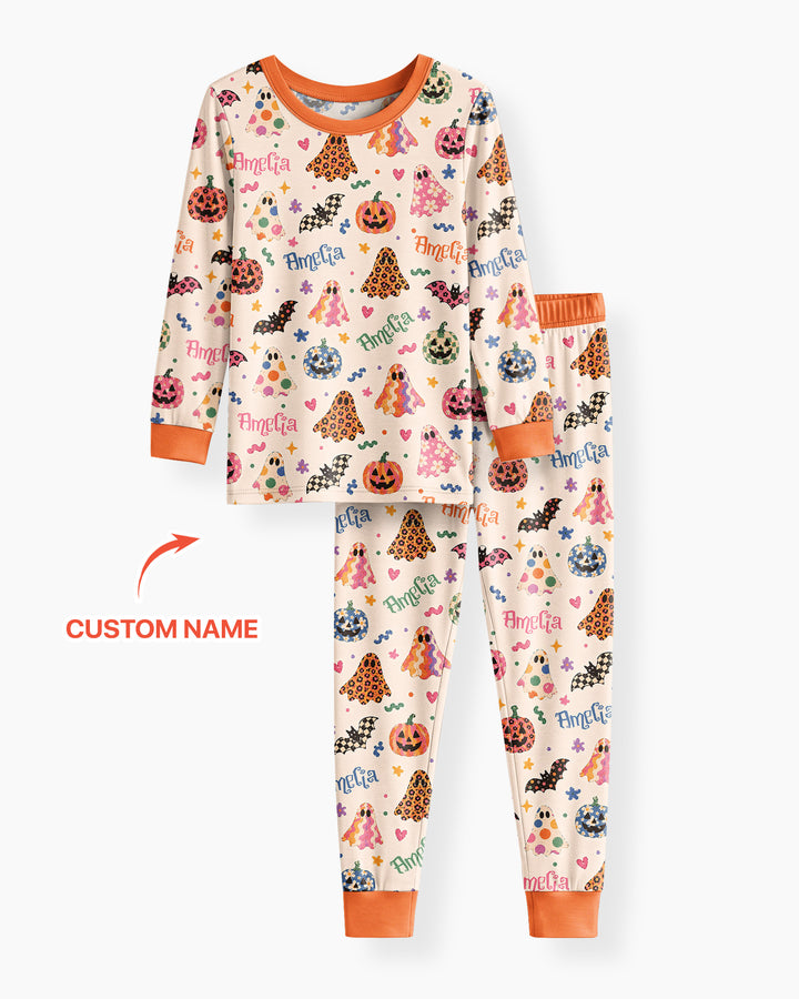 Funky Retro Halloween Bamboo Two Piece Long Sleeve Pajama Set