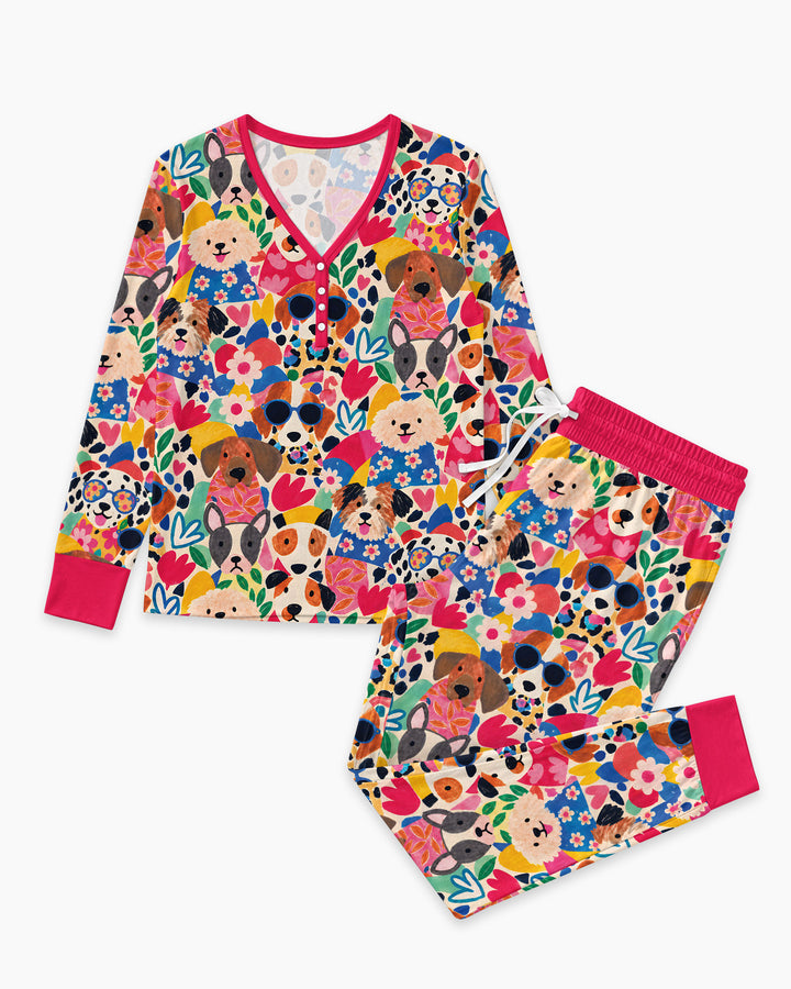 Dog Pattern Thick Bamboo Women Pajama Set