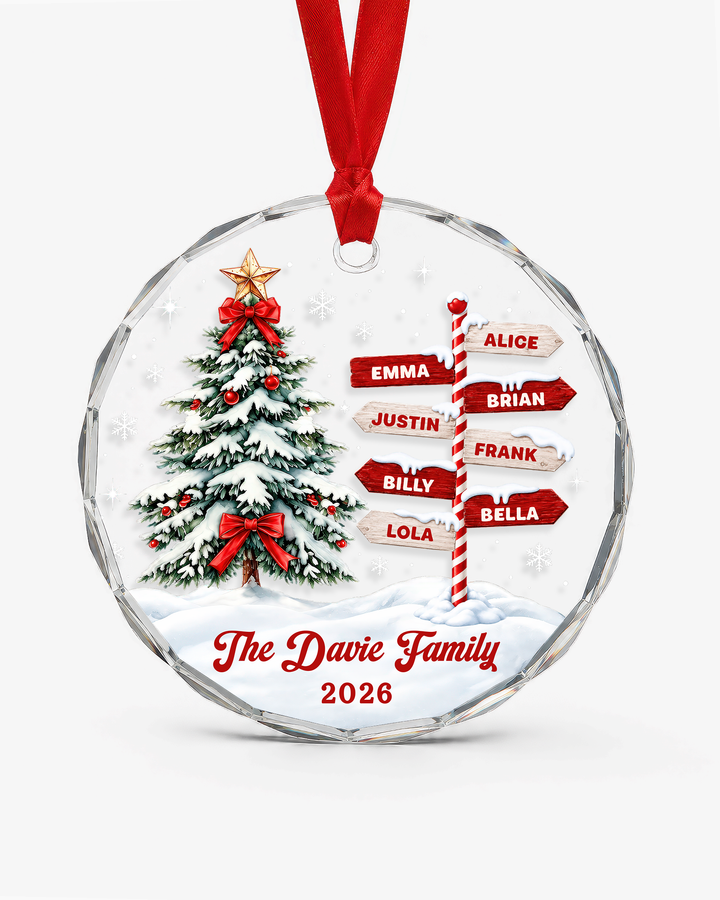 Merry Family Signpost Glass Ornament