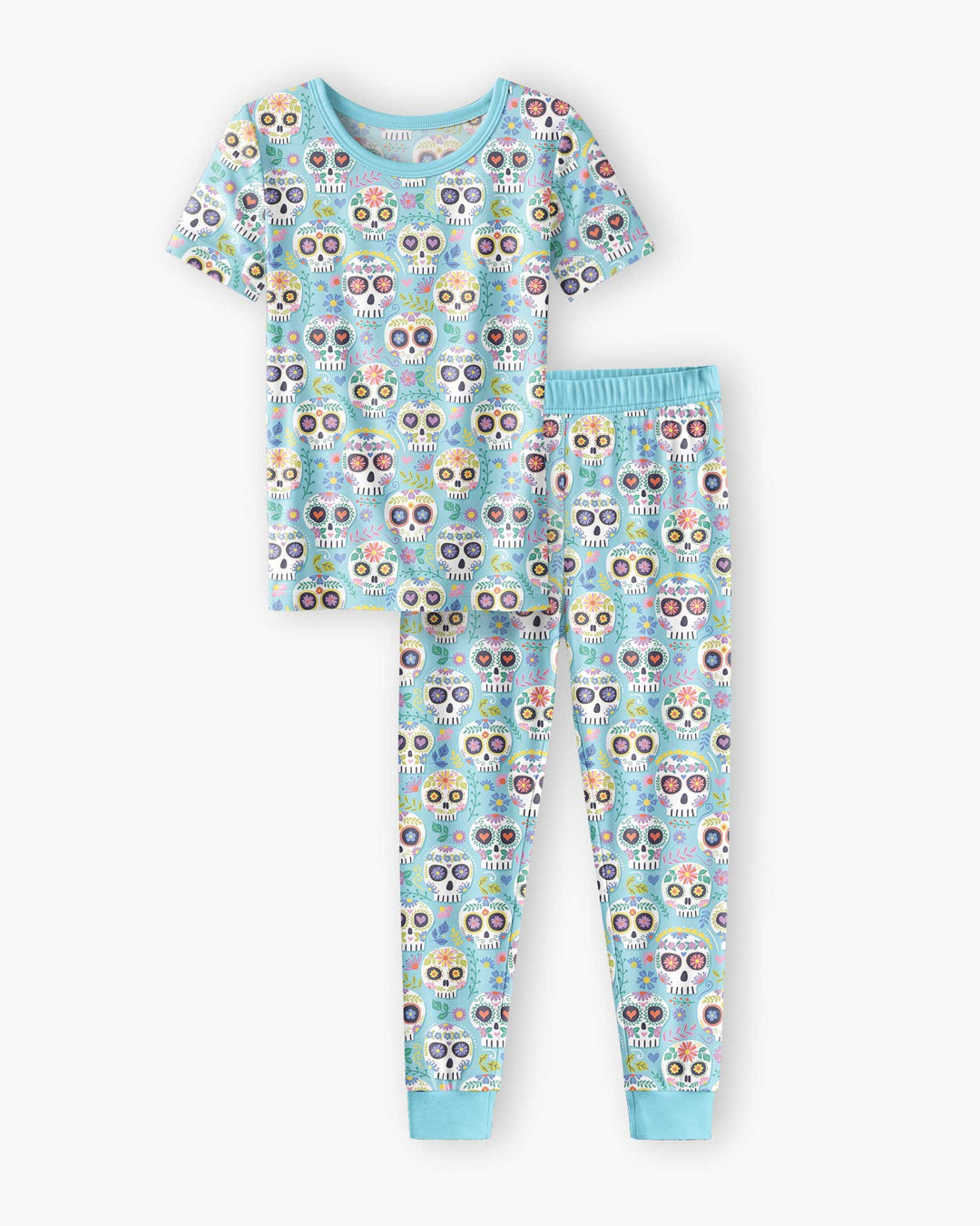 Floral Skull Bamboo Two Piece Short Sleeve Pajama Set
