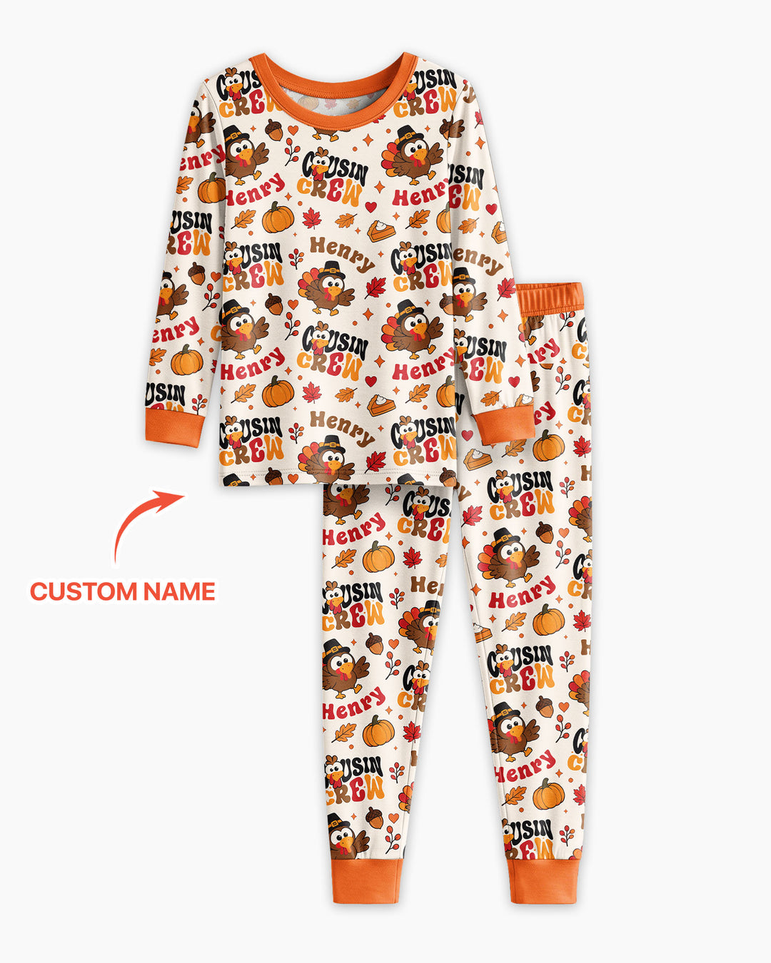 Personalized Cousin Crew Thanksgiving Bamboo Two Piece Long Sleeve Pajama Set