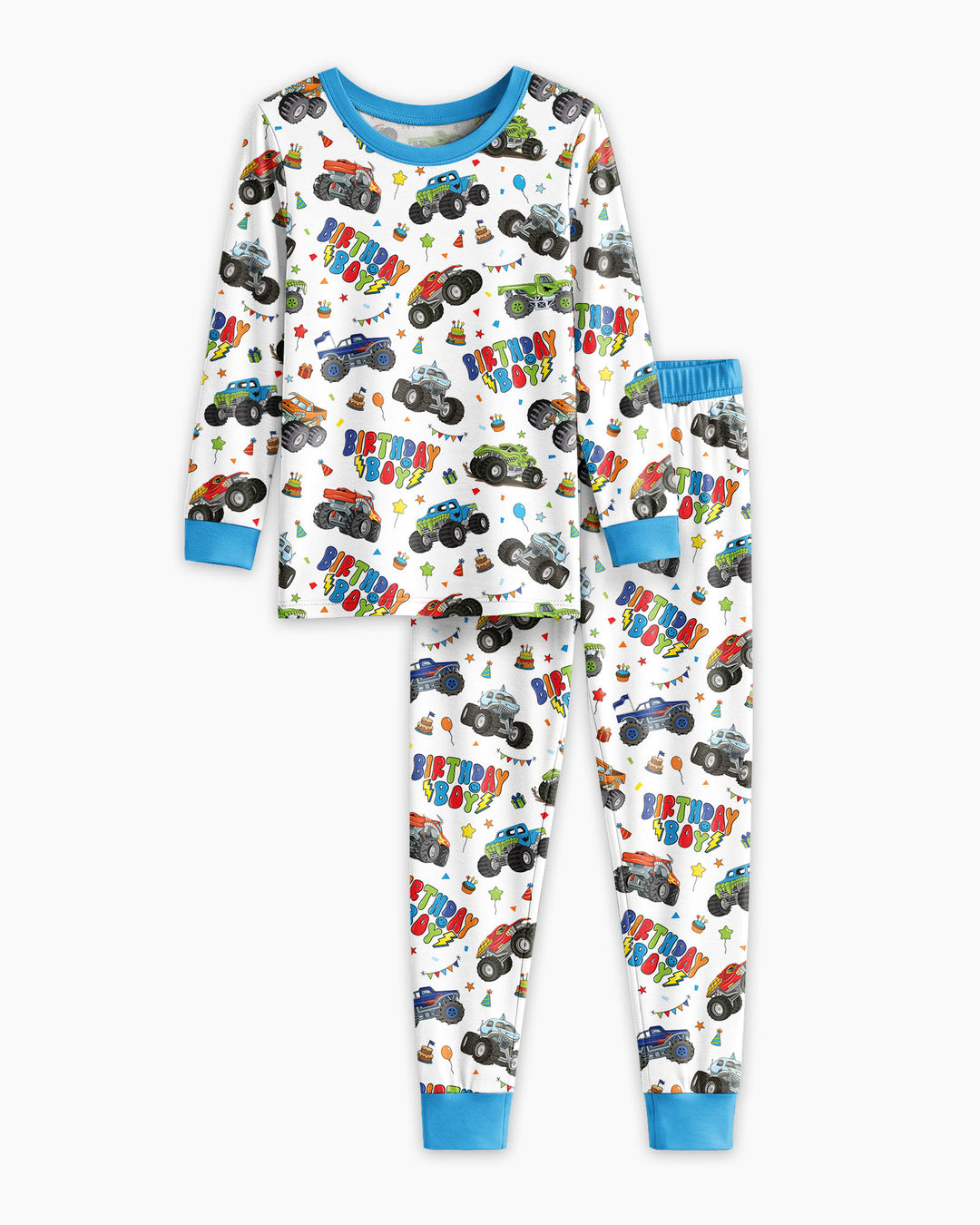 Monster Truck Birthday Boy Bamboo Two Piece Long Sleeve Pajama Set