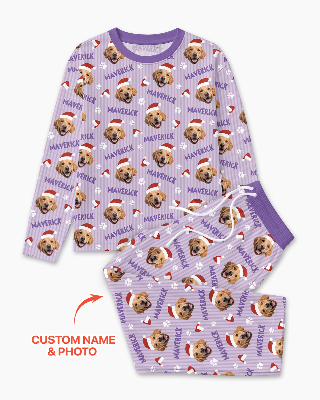 Custom Pet Photo Christmas Paws Stripe Bamboo Men's Pajama Set