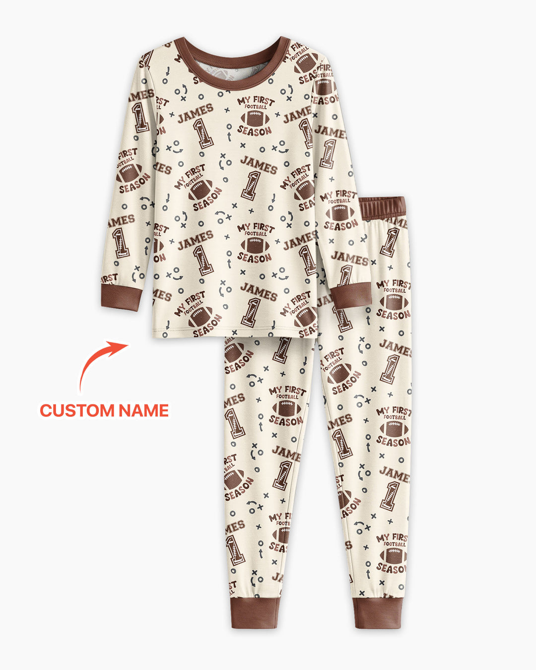 Custom Name My First Football Season Bamboo Two Piece Long Sleeve Pajama Set
