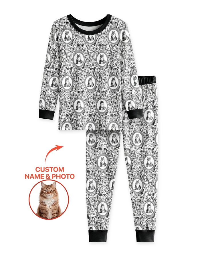 Custom Pet Photo Chinoiserie Garden Bamboo Two Piece Long Sleeve Pajama Set