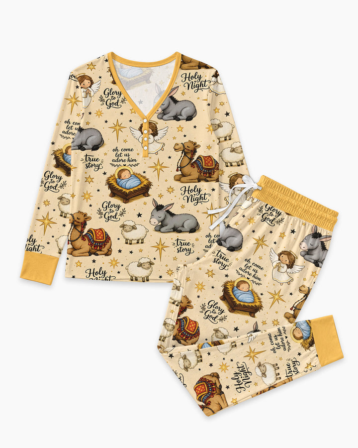 Nativity Christmas Holy Night Bamboo Women Pajama Set
